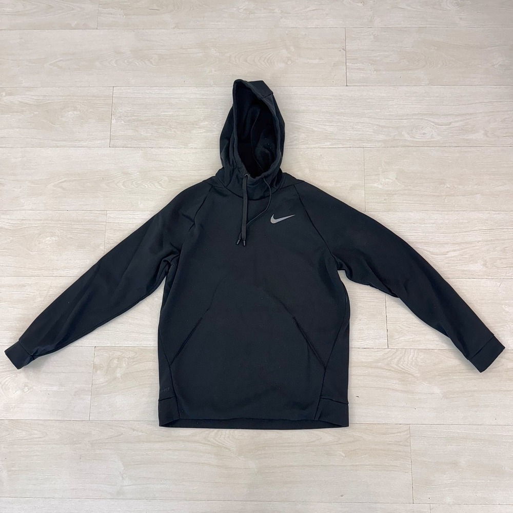 Nike Dri Fit Mens Hoodie Black Long Sleeve Athletic Pullover Size M